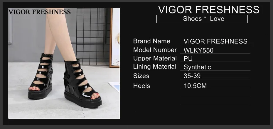 VIGOR/ботинки свежести; женская обувь; летние сапоги на высоком каблуке; обувь, увеличивающая рост; женская летняя обувь в римском стиле; 10,5 см; WY550