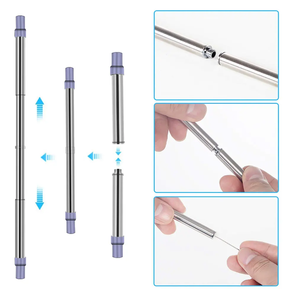 

Portable Stainless Steel Telescopic Drink Travel Straws Reusable With Brush Case