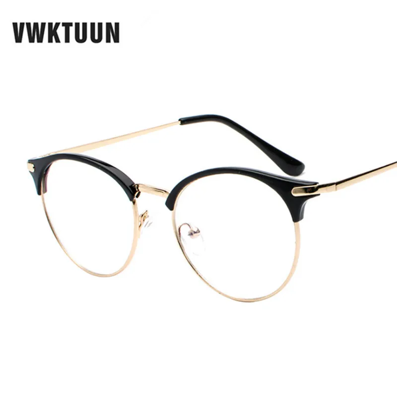 VWKTUUN Vintage Eyewear Glasses Frame Clear glasses Half Frame Metal Eyeglasses Optical Glasses Frame Students Fake Glasses