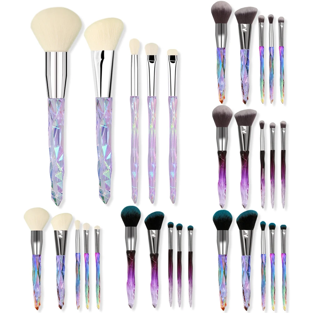 New 5 Makeup Brushes Clear Crystal Diamond Handle Brush Set Complete Face Beauty Tool | Красота и здоровье