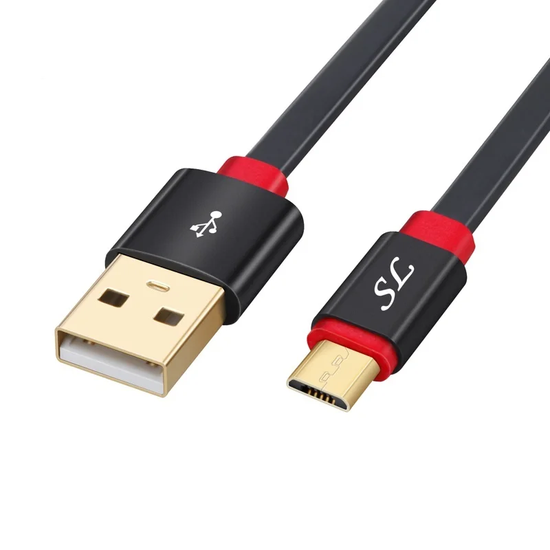 black Быстрая зарядка USB кабель Плоский позолоченный микро USB линия Android мобильный телефон синхронизация данных зарядное устройство линия для Xiaomi samsung Android - Цвет: black