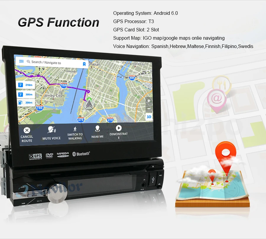 Универсальный автомобильный DVD плеер 1 din Android 6 0 четырехъядерный GPS Wifi BT Радио 2 Гб