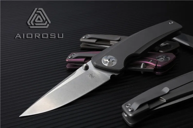 Карманный нож Aiorosu EDC Zong титановая ручка Stonewash SANDVIK 14C28N Blade | Инструменты