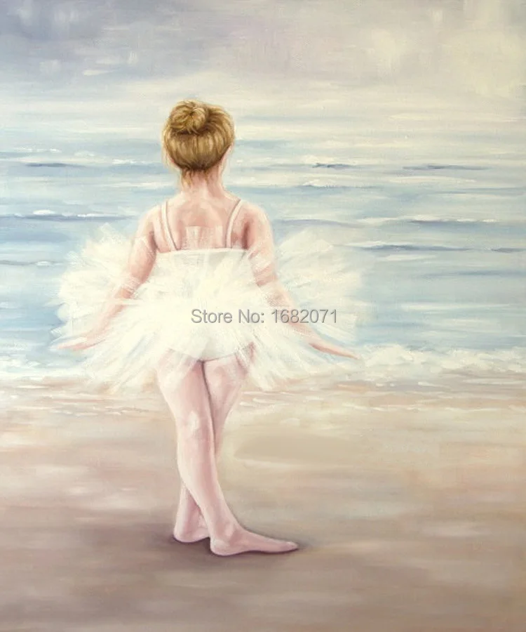 Artist Support High Quality Pure Hand-painted Little Baby Dancing At Seaside Oil Painting for Wall Decorative Dancer Painting