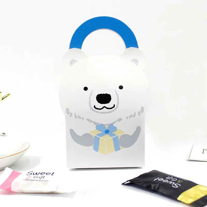 Bear 10 шт. Подарочная коробка для детского душа с изображением животных из мультфильмов, Подарочная коробка для конфет, сувенир для мальчиков/девочек, детские вечерние и праздничные принадлежности - Цвет: Bear