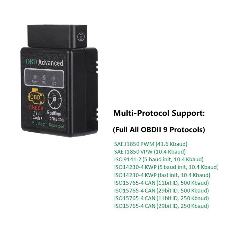 Bluetooth 2 0 ELM 327 V1.5 OBD2 адаптер OBDII Автомобильный сканер для считывания кодов Android