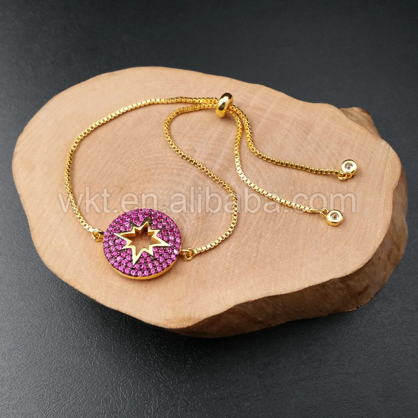 WT-B296 Fashion Gorgeous micro pave CZ round charm connector bracelet sparkly adjustable size tiny chain | Украшения и аксессуары