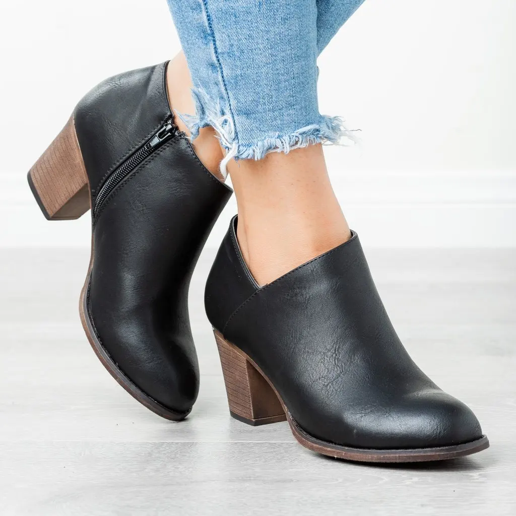Fashion Pointed Toe Casual Ladies Fashion Autumn Ankle Women Boots Heel Slip On Women Female Heels Single Shoes