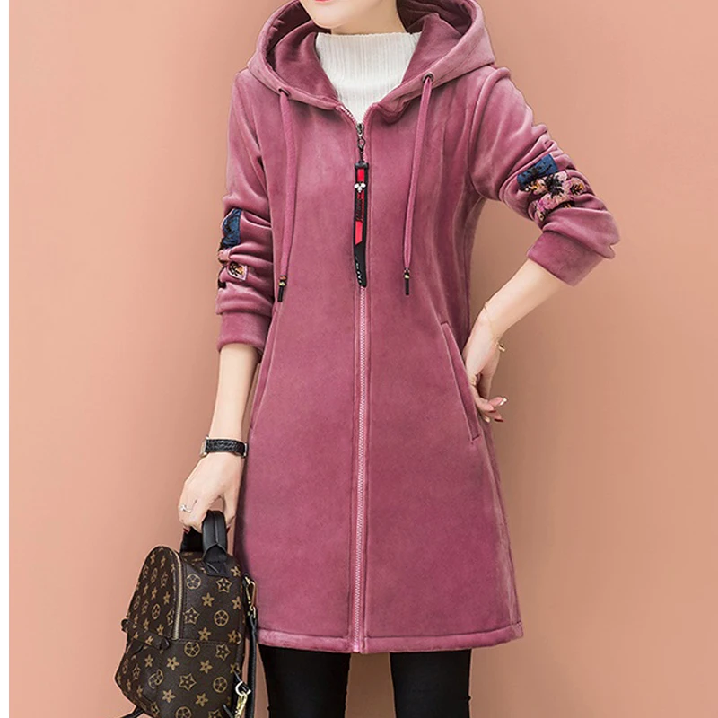 Женское длинное пальто 2019 куртка на раннюю весну и осень новый золотой бархатный