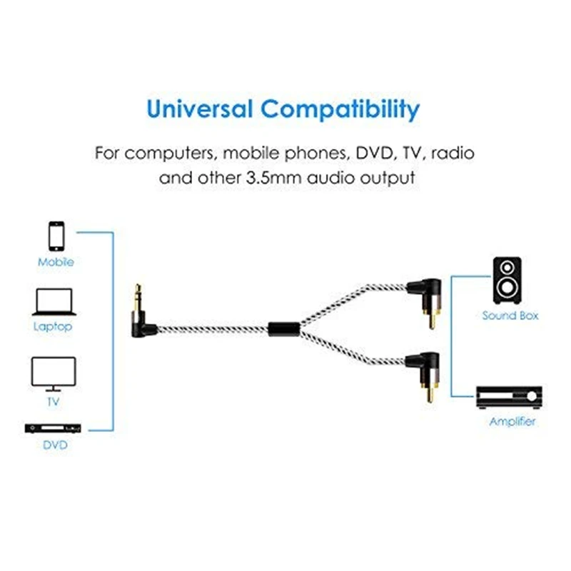 RCA 3 5 мм 90 угольный Aux 2RCA мужской Y сплиттер стерео аудио и вспомогательный кабель