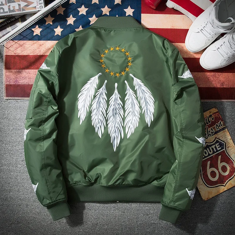2018 мужская куртка бомбер с нашивками армейская зеленая тонкая пилот Мужская