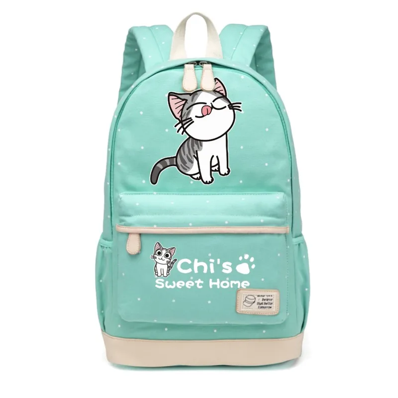 NEW GREEN 2 WISHOT chi's sweet home/Милая парусиновая сумка с изображением кота и сыра; рюкзаки с оборками; рюкзак для девочек; школьная сумка; дорожная сумка - Цвет: NEW GREEN 2
