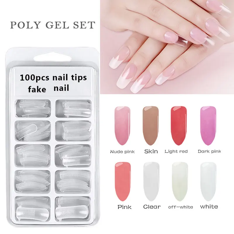 2 шт./компл. Polygel Набор UV Гель французский прозрачный дизайн ногтей камуфляж Цвет пряди с креплением на кератиновых пластинах формы с украшением в виде кристаллов УФ-гель ломтик кисти Гель-лак для ногтей