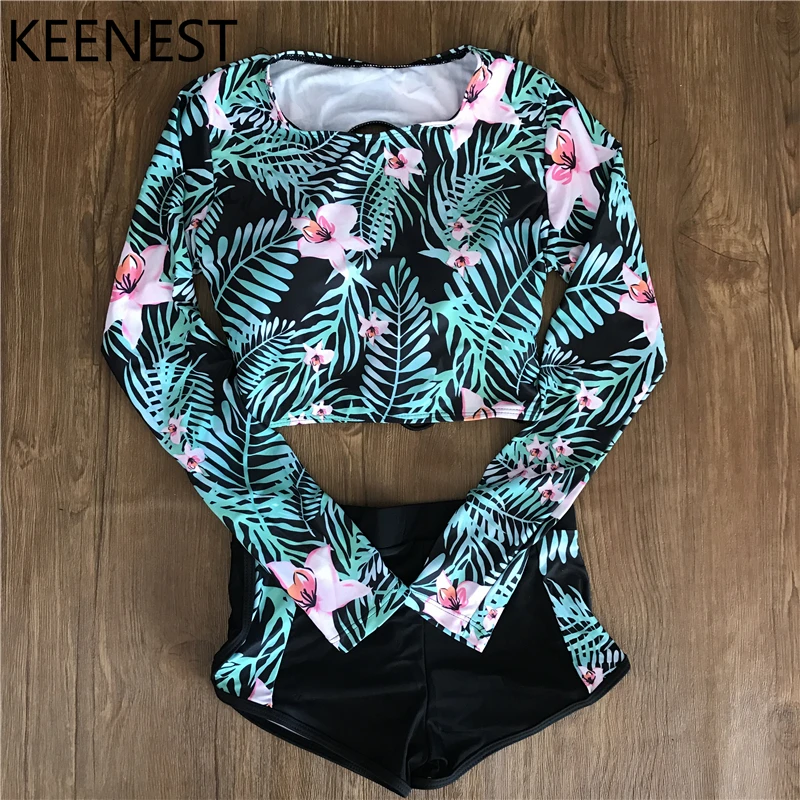 KEENEST M-2XL с длинными рукавами Рашгард+ шорты купальник из двух частей сиамские купальники для девочек Купальники для женщин