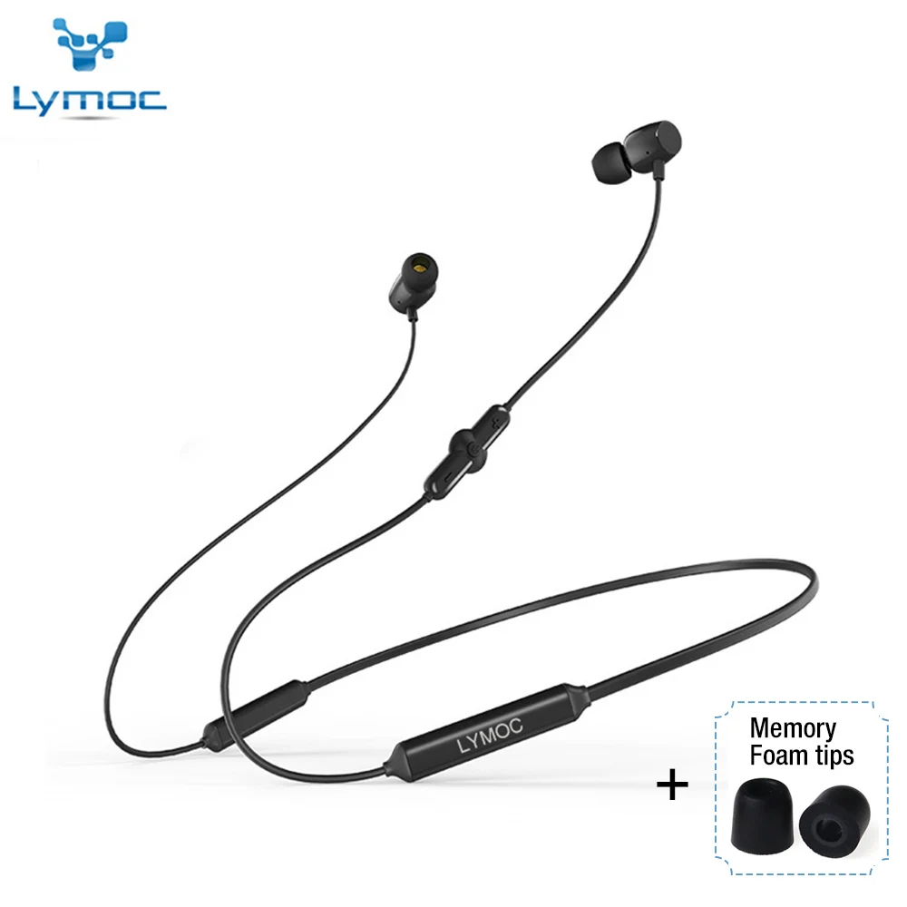 Black Memory tips LYMOC Q5 Bluetooth наушники спортивные беспроводные наушники 48Hrs Talktime шейные Стерео гарнитуры для бега для iPhone samsung huawei - Цвет: Black Memory tips