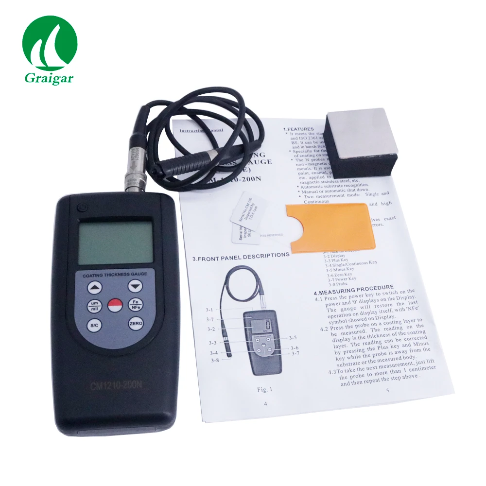 

CM-1210-200N Coating Thickness Gauge 0 To 200 Um 0 To 8 Mil Handheld Digital Magnetic Induction F Probe