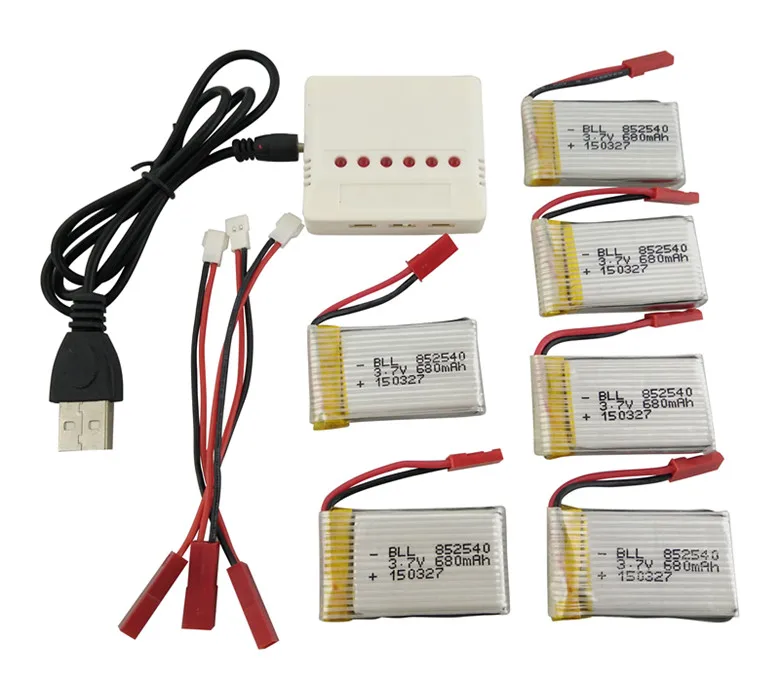 BLL батарея 6 шт 3 7 V 680mAh LiPo и 1x зарядный кабель для FY550 F550 MJX X400 X800 JXD 509G 509W камера RC