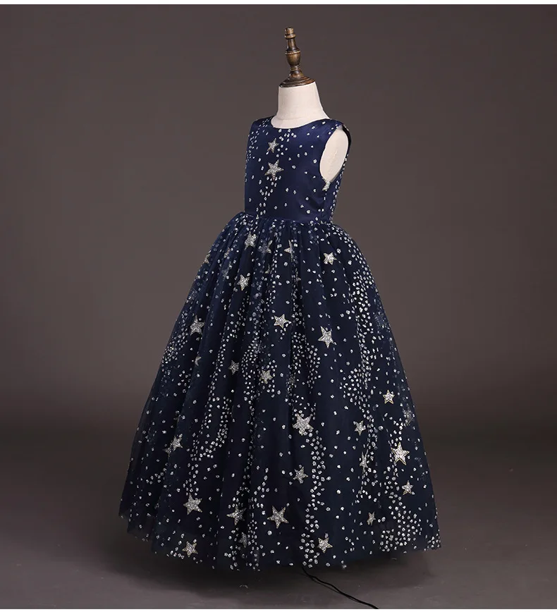 Children Sleeveless Princess Prom Girls Dress Galaxy Sequins Kids Maxi Long Evening Dresses for Party and Elegant | Детская одежда и