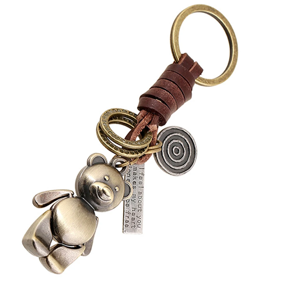 Шарм панк ретро Фантастические звери медведь кожаный брелок кольцо держатель
