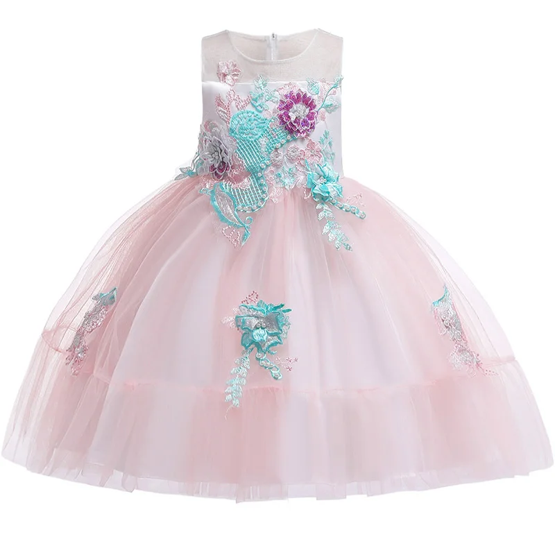 

Kids Evening Gowns For Wedding First Communion Dress comunion Lace Appliques Beaded Princess Mesh Long Drag Model Show Banquet