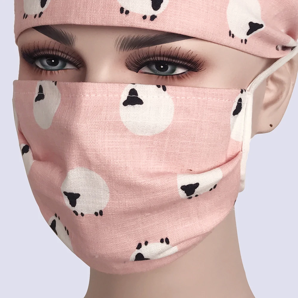 mask Viaoli хлопок хирургические кепки скраб шапки для женщин и мужчин больница медицинская шапочка печать кошка в Зеленый Tieback эластичный раздел дантиста - Цвет: mask