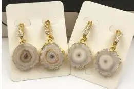 gold color WT-E477, женские модные серьги, стальактит, кварц, с золотым ободком, изящный кубический цирконий, серьги-гвоздики, изысканные ювелирные изделия - Окраска металла: gold color