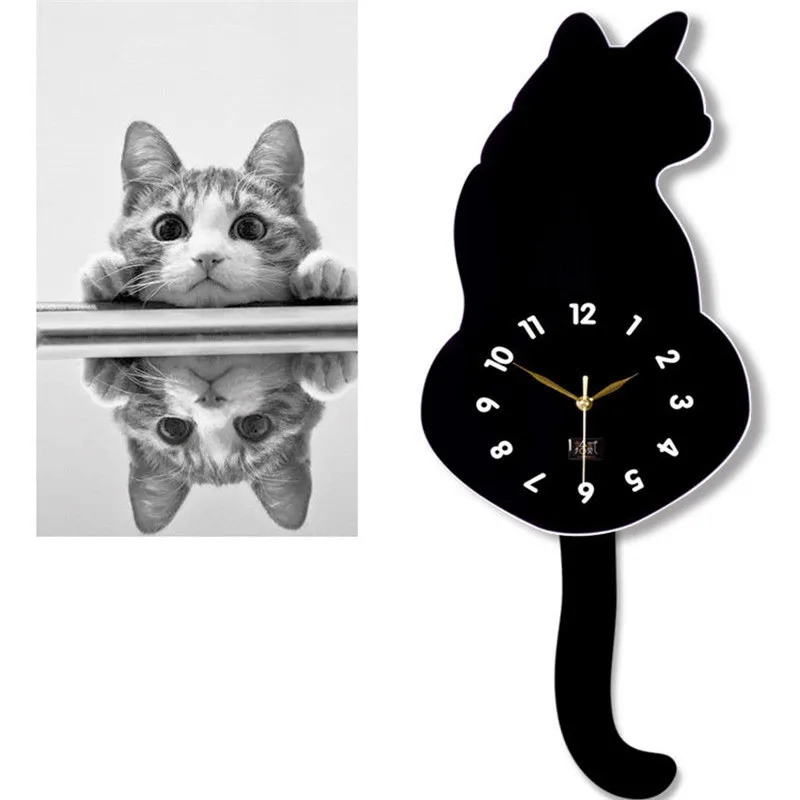 Aimecor Home wall clock Acrylic Creative Cartoon Cute Cat Wall Clock Decor Watch Way Tail Move Silence Drop Ship 2207 | Дом и сад