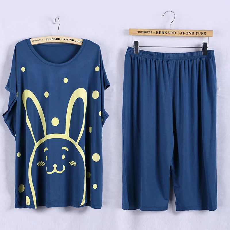 Jeans Blue Pyjama Пижамные комплекты размера плюс, 5XL, Милая женская летняя Пижама с мультипликационным принтом, мягкая Пижама, домашняя пижама - Цвет: Jeans Blue Pyjama