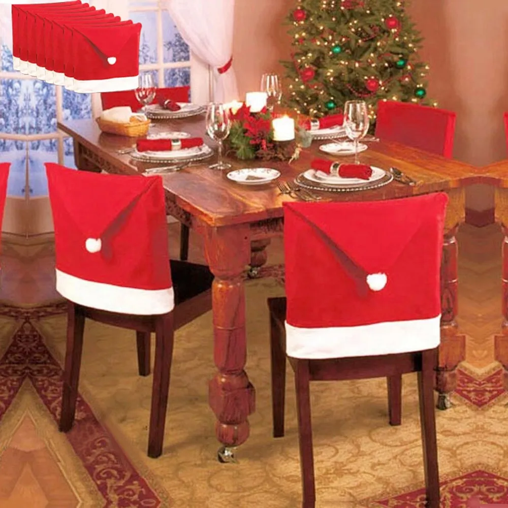 8 шт. рождественские чехлы на спинку стула decoracion navidad Санта Клаус красная шляпа Рождественское украшение для дома Новогодний Декор Рождество