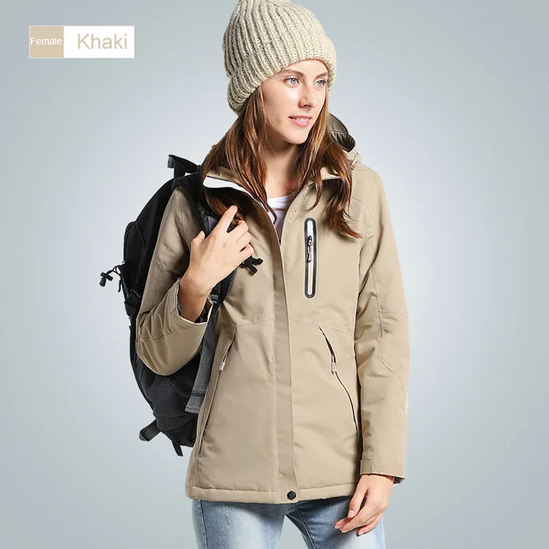 Women khaki USB умная зарядка нагревательная куртка зимняя теплая одежда из углеродного волокна теплая термостатическая одежда(power bank не входит в комплект - Цвет: Women khaki