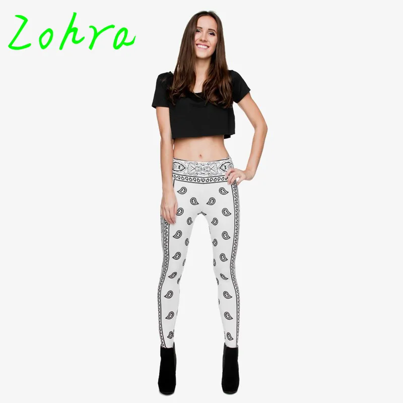 Zohra легинсы для тренировки и фитнеса бандана белая печать женские Леггинсы Брюки