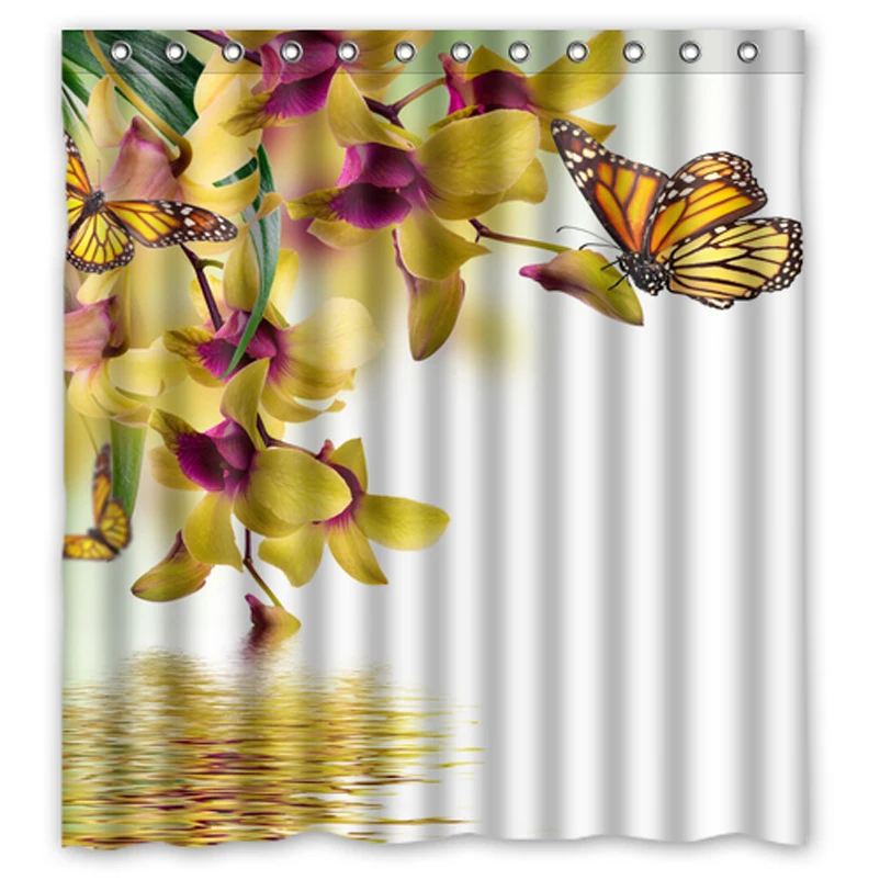 Желтая Орхидея и бабочка индивидуальный дизайн водонепроницаемая занавеска для
