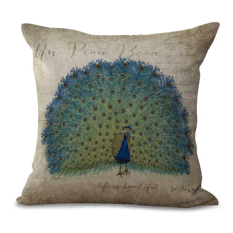Купить изображения в стиле ретро наволочки из хлопка и льна с принтом павлина для