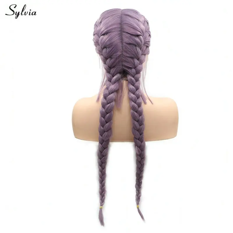 

Sylvia Natural 2x Twist Braids Wig Blend Purple Lavender Violet Long Double Braided Wigs With Baby Hair Synthetic Lace Front Wig