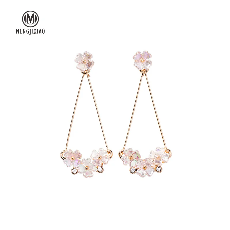 MENGJIQIAO 2019 Japan New Colorful Elegant Shell Flower Drop Earrings For Women Shiny Zircon Freshwater Pearl Pendientes Jewelry | Украшения