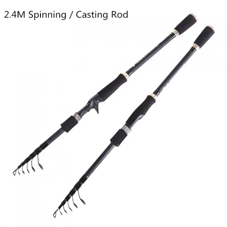 2.4m Carbon Lure Fishing Rod Straight Shank 7 Section Telescopic Ultra Light Travel Carbon Fiber Fishing Pole Lure Tackle