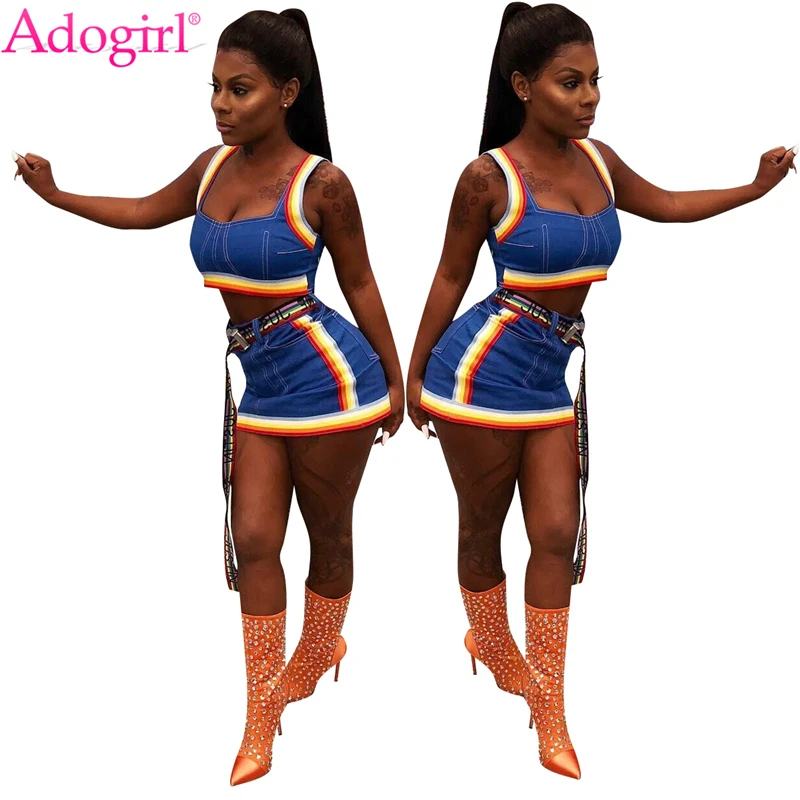 Женский комплект из двух предметов Adogirl разноцветная косичка и джинсы короткий