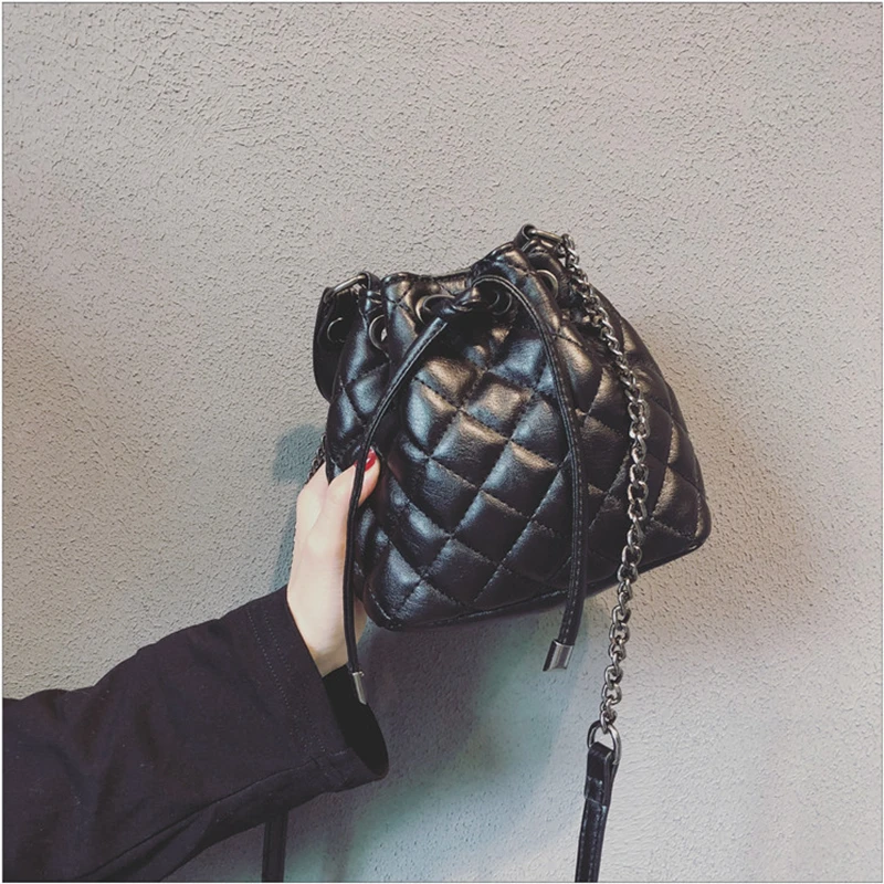 Youda японский тренд женская модная сумка ведро одноцветная PU материал Алмазный