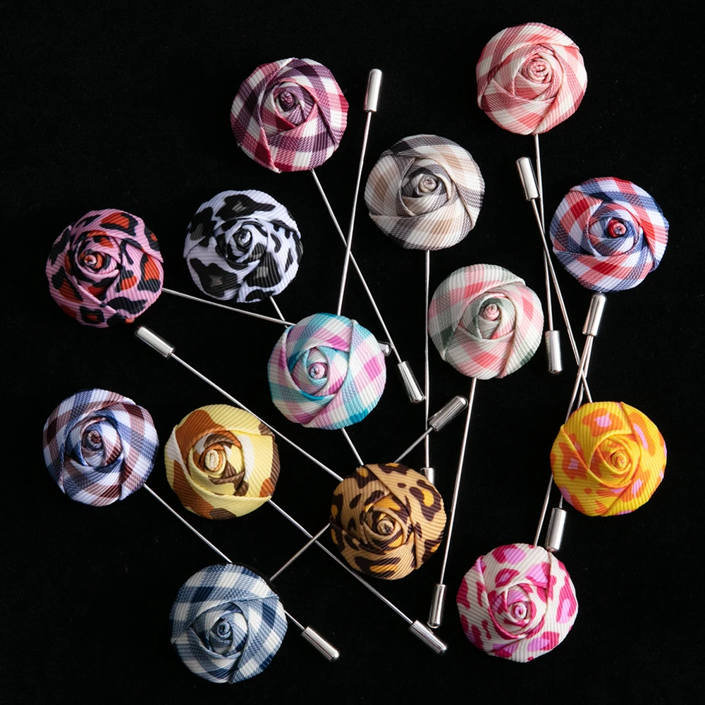 

Tailor Smith Handmade Flower Lapel Pin Top Fashion Suit Boutonniere Rose Shape Stick Brooches Mens Accessories 14 Colors