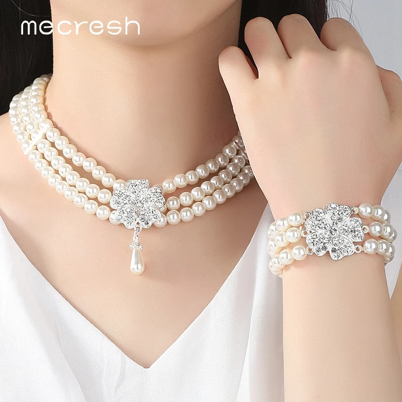 Mecresh Круглый Имитационные жемчужина Дубай наборы свадебных ювелирных изделий