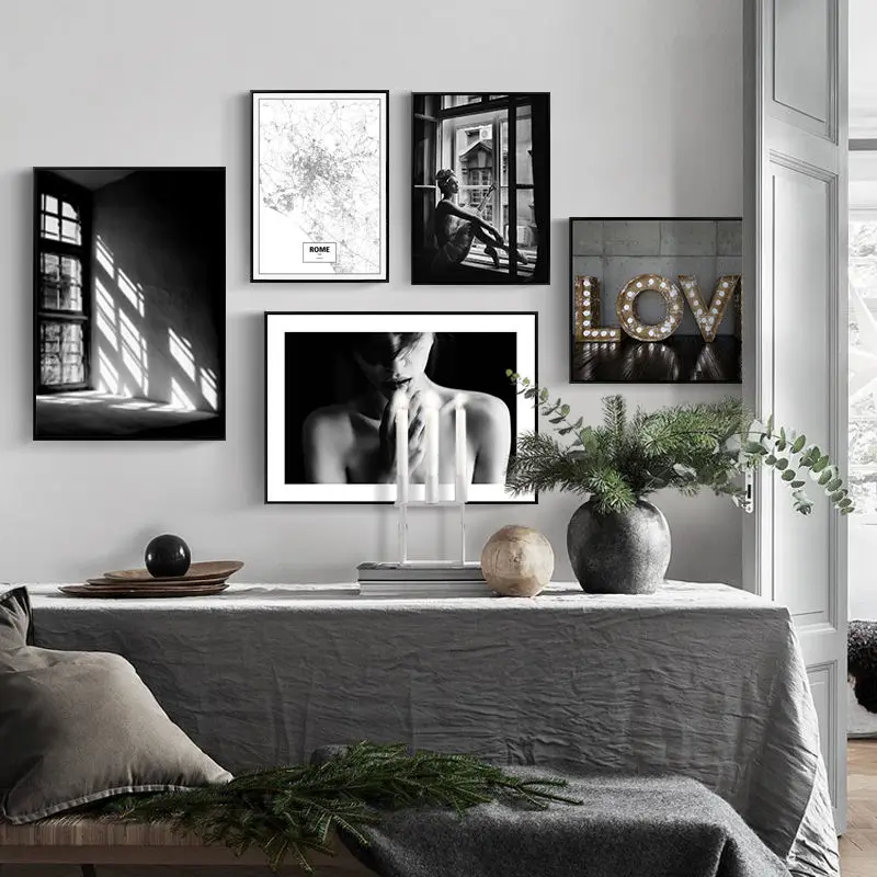 Nordic Canvas Painting Home Decor Scenery Picture Wall Art Figure Print Living Room Bedroom Black White Europe | Дом и сад