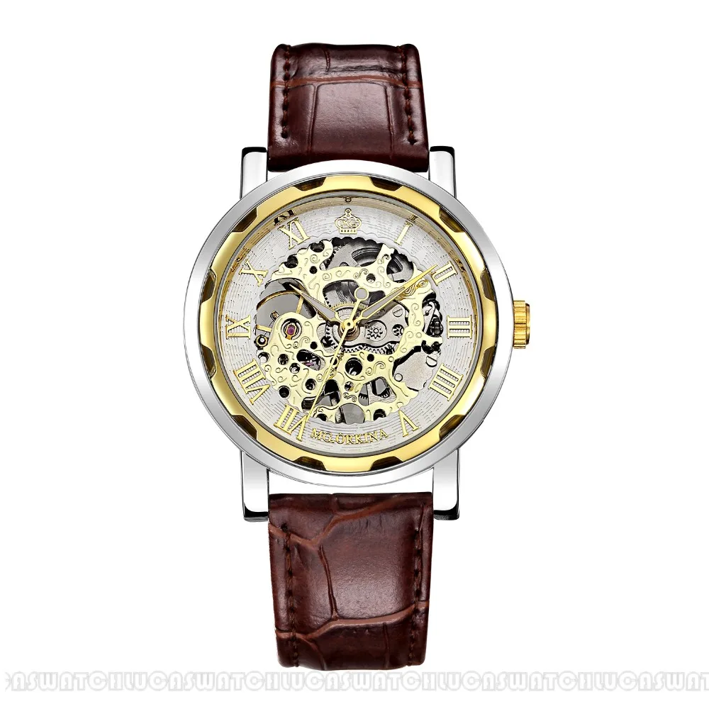 Мужские наручные часы ORKINA механические с кожаным ремешком ручным заводом|belt clip for