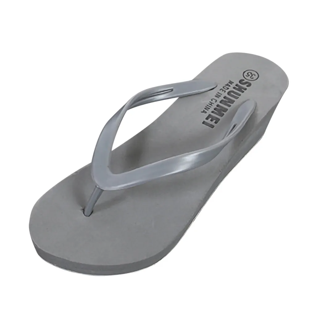 Dark Gray SAGACE, простые Универсальные однотонные пляжные Нескользящие вьетнамки на танкетке для женщин и девочек, повседневные пляжные шлепанцы без шнуровки - Цвет: Dark Gray