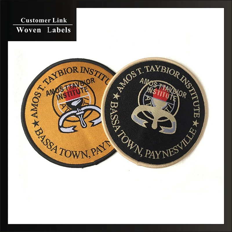 

Высококачественные индивидуальные значки для одежды, брендовые круглые тканые этикетки для вязания крючком, индивидуальные этикетки с инд...