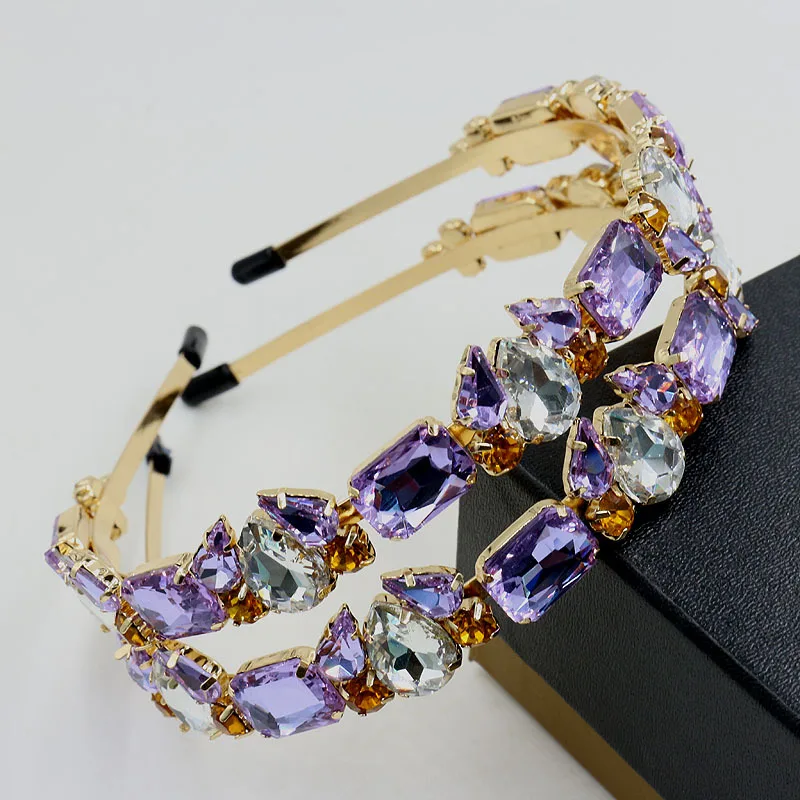 Женская повязка на голову с кристаллами фиолетовая из металлического сплава