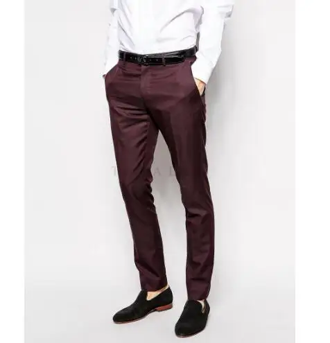 Изготовленные на заказ темно красные винные облегающие смокинги для жениха