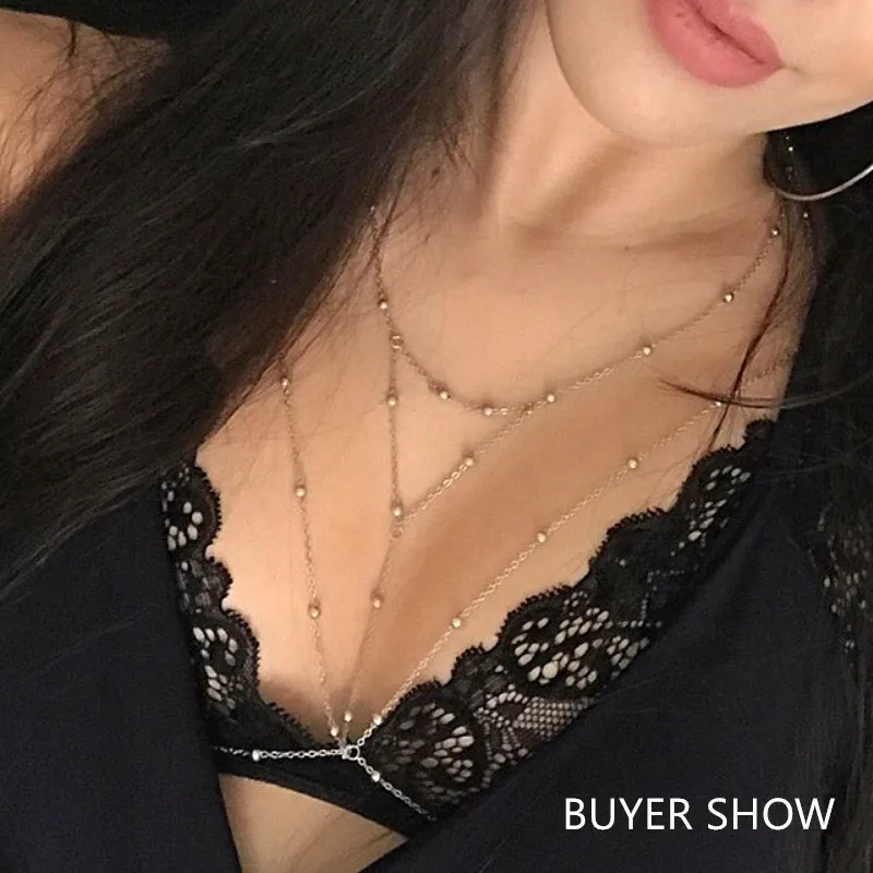 Бесплатная доставка многослойные медные бусины цепочка для тела бюстгальтер