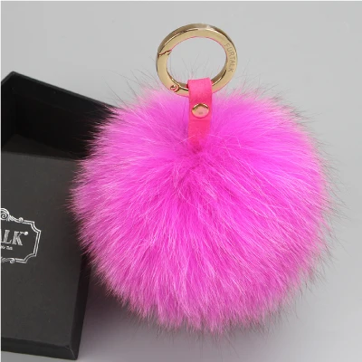 hot pink Меховой брелок из натурального Лисьего меха с помпонами из натурального Лисьего меха, фирменный брелок для сумки, женские зимние аксессуары - Цвет: hot pink