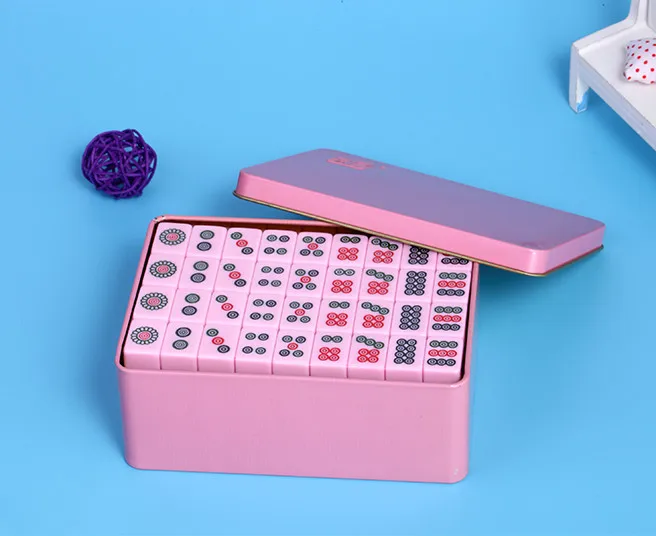 Pink 20*14 мм Мини китайского Маджонга плитки 144 шт./компл. жестяная коробка для упаковки Портативный путешествия маджонг F276 - Цвет: Pink