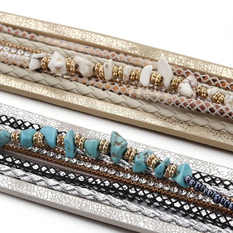 Женский кожаный браслет ALLYES широкий многослойный из натурального камня в стиле